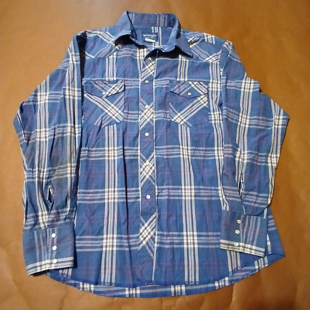 Wrangler Men's Large Long Sleeve Western Snap Plaid Shirt